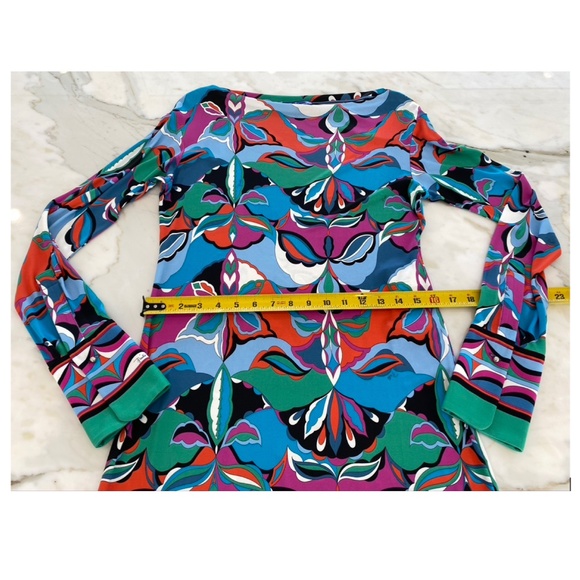 EMILIO PUCCI BLUE MULTI PRINT DRESS SIZE US 12 / IT 46 NWOTS! - Picture 9 of 16